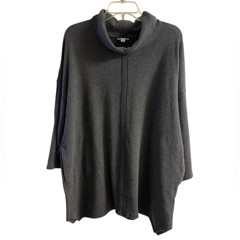 J Jill Pure Jill charcoal grey cowl neck oversized sweater tunic poncho Large